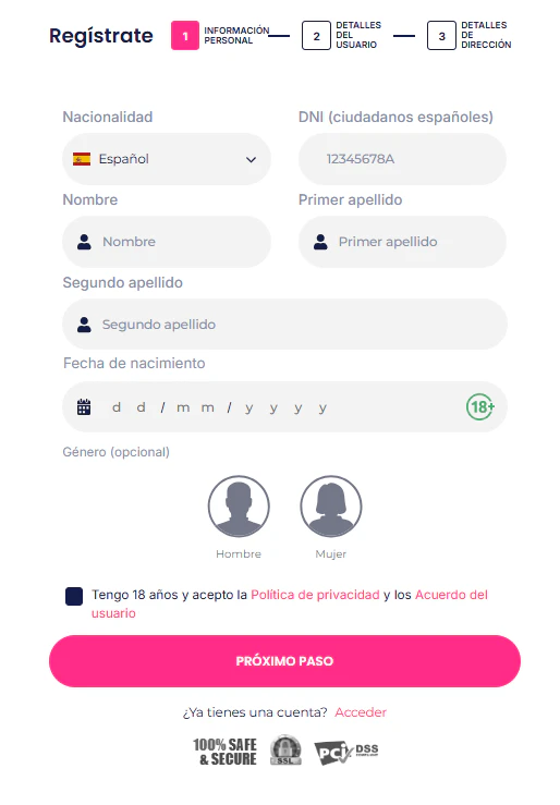Alta de usuario y acceso al área personal de GratoGana Casino